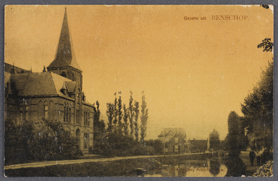 18400 Gezicht op de R.K. pastorie (Dorp 147) en de toren van de St. Victorkerk te Benschop.
